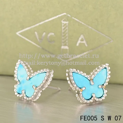 Van Cleef & Arpels Sweet Alhambra Butterfly Earrings White Gold With Turquoise Mother Of Pearl