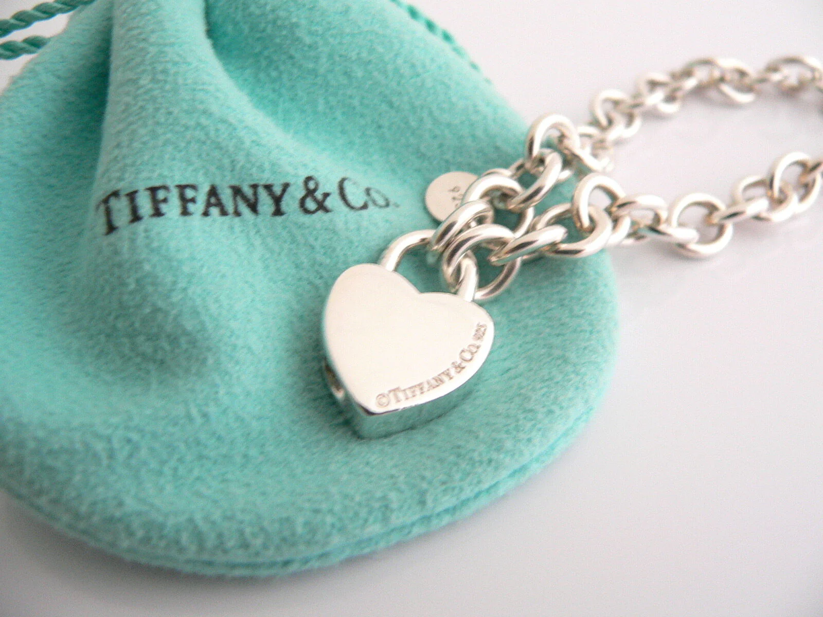 Tiffany & Co Heart Bracelet Love Match Padlock Charm Chain Silver Gift Pouch Art
