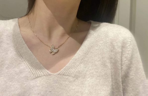 Van Cleef Butterfly Necklace Dupe with Diamonds, Two Butterfly pendant