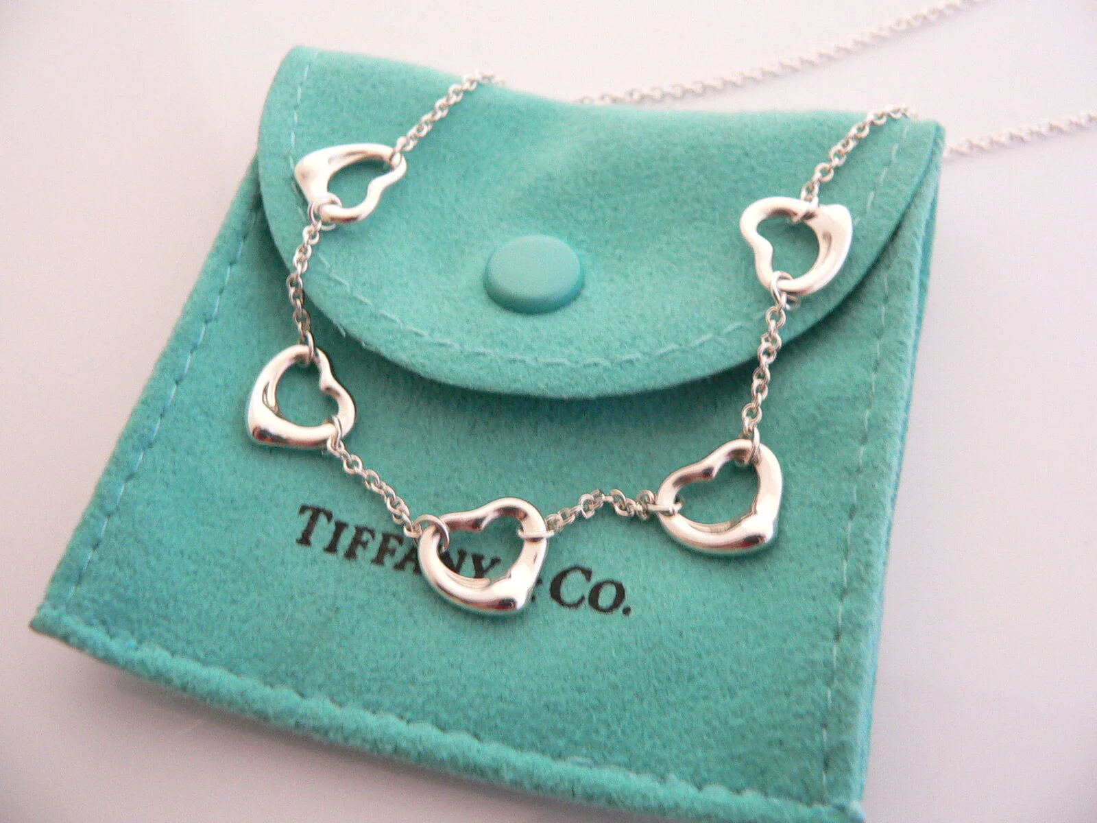 Tiffany & Co Silver Peretti 5 Five Open Heart Pendant Necklace Charm Chain Gift