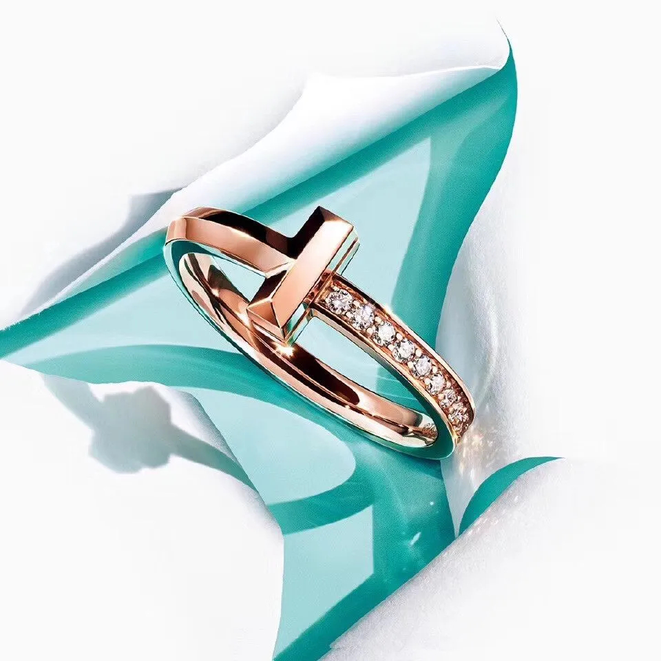2021 Tiffany Single Side Diamonds High End Tiffany T Rose Gold T1 Ring Celebrity Style