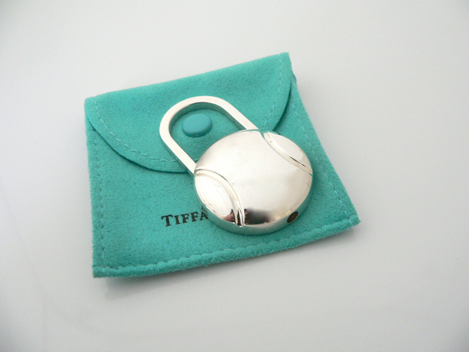 Tiffany & Co Silver Tennis Ball Key Ring Key Chain Keychain Padlock Gift Pouch