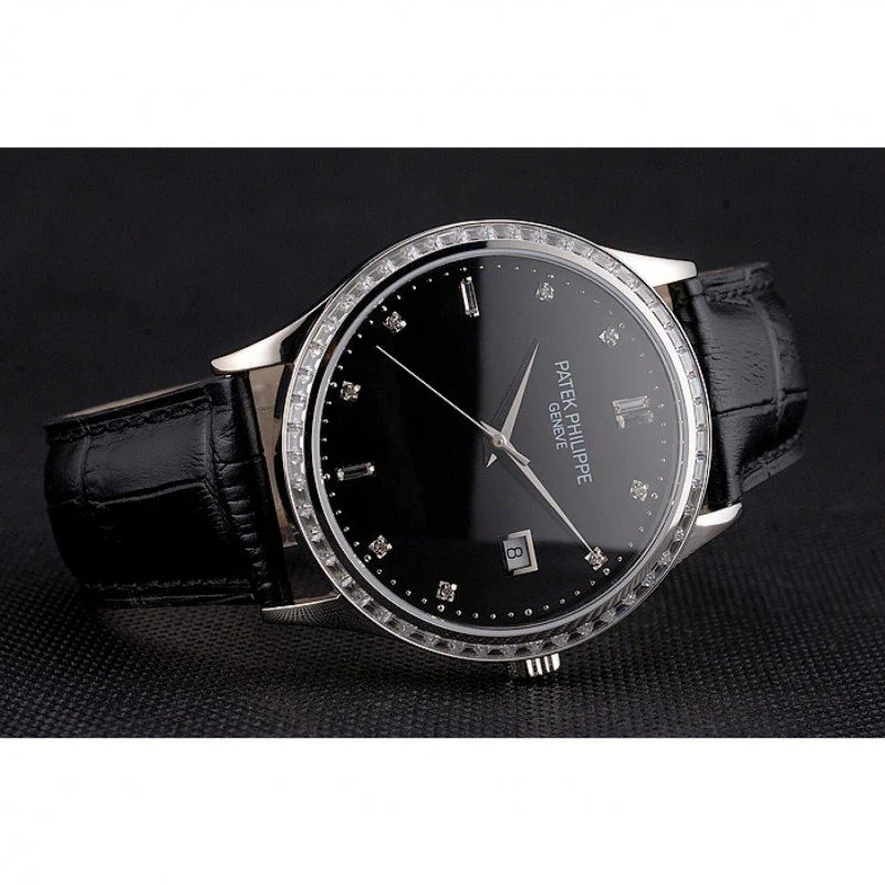 Calatrava Black Dial Diamond 38 mm, Stainless Steel