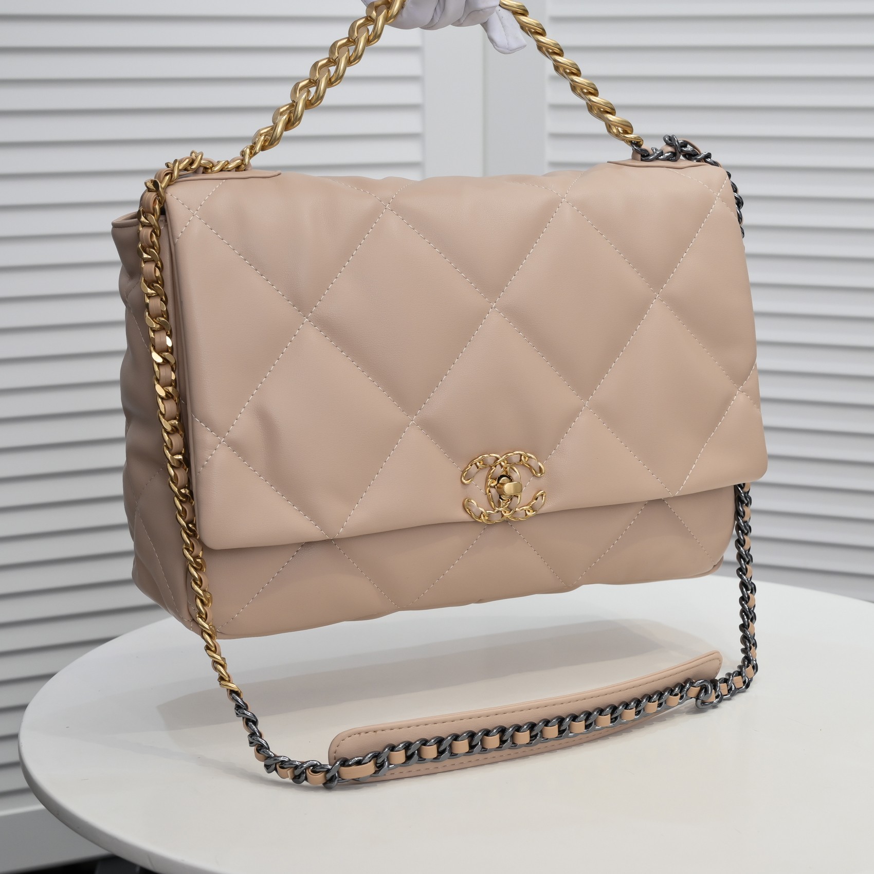 Chanel Lambskin Quilted Large19 Flap Shoulder Bag Handbag
