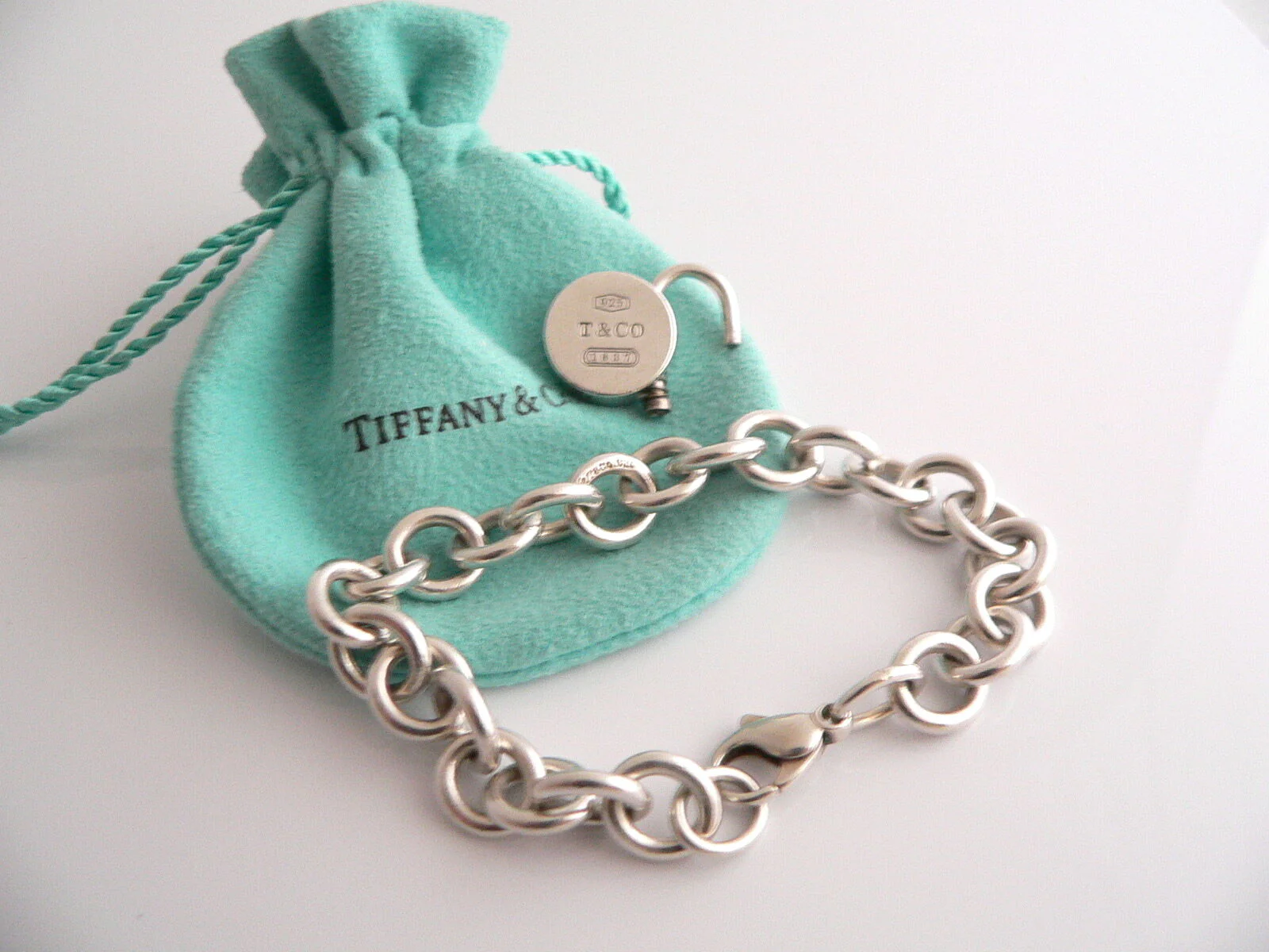 Tiffany & Co 1837 Padlock Bracelet Bangle Circle Charm Silver Gift Pouch Love
