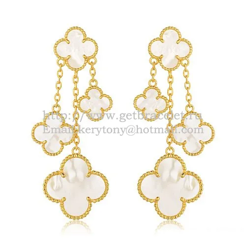 Van Cleef & Arpels Magic Alhambra 4 Motifs Earrings Yellow Gold With White Mother Of Pearl