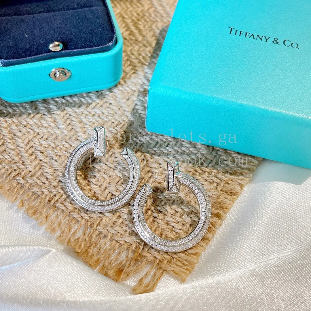 Tiffany T T1 Open Hoop Earrings in Rose Gold/White Gold With Pave Diamonds