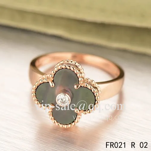 Imitation Van Cleef Vintage Alhambra Ring In Pink Gold With Gray Mother-Of-Pearl