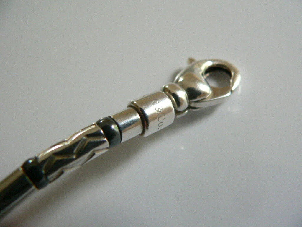 Tiffany & Co Silver Hematite Carved Bead Necklace Pendant Chain Rare Gift Cool