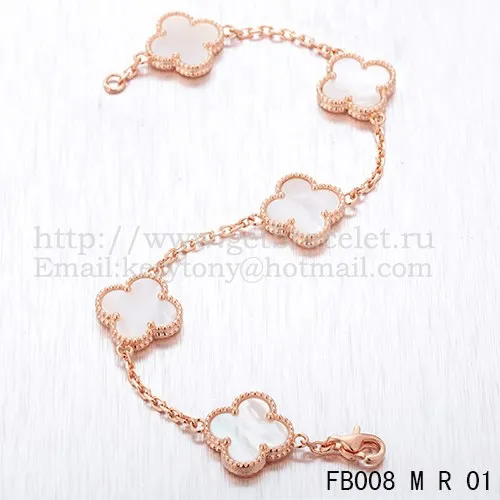 Van Cleef & Arpels Vintage Alhambra Bracelet 5 Motifs Pink Gold With White Mother Of Pearl