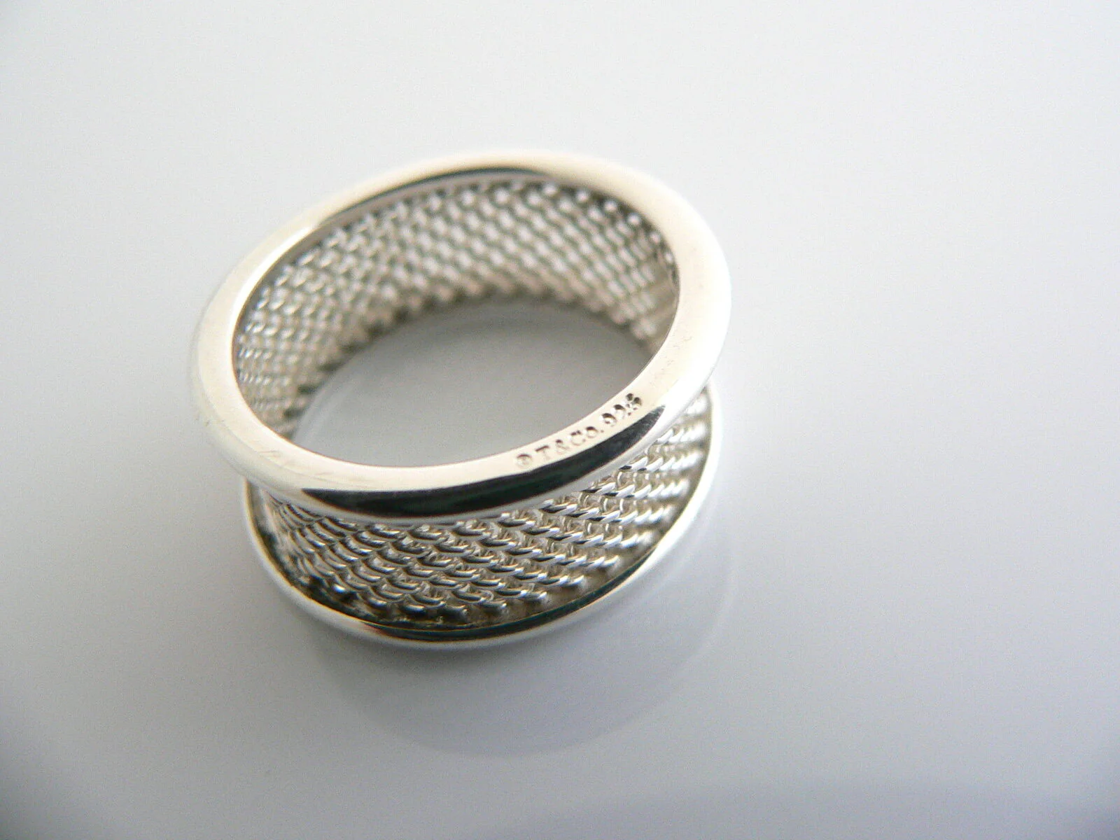 Tiffany & Co Silver Wide Mesh Ring Band Sz 5 Gift Love Statement Rare
