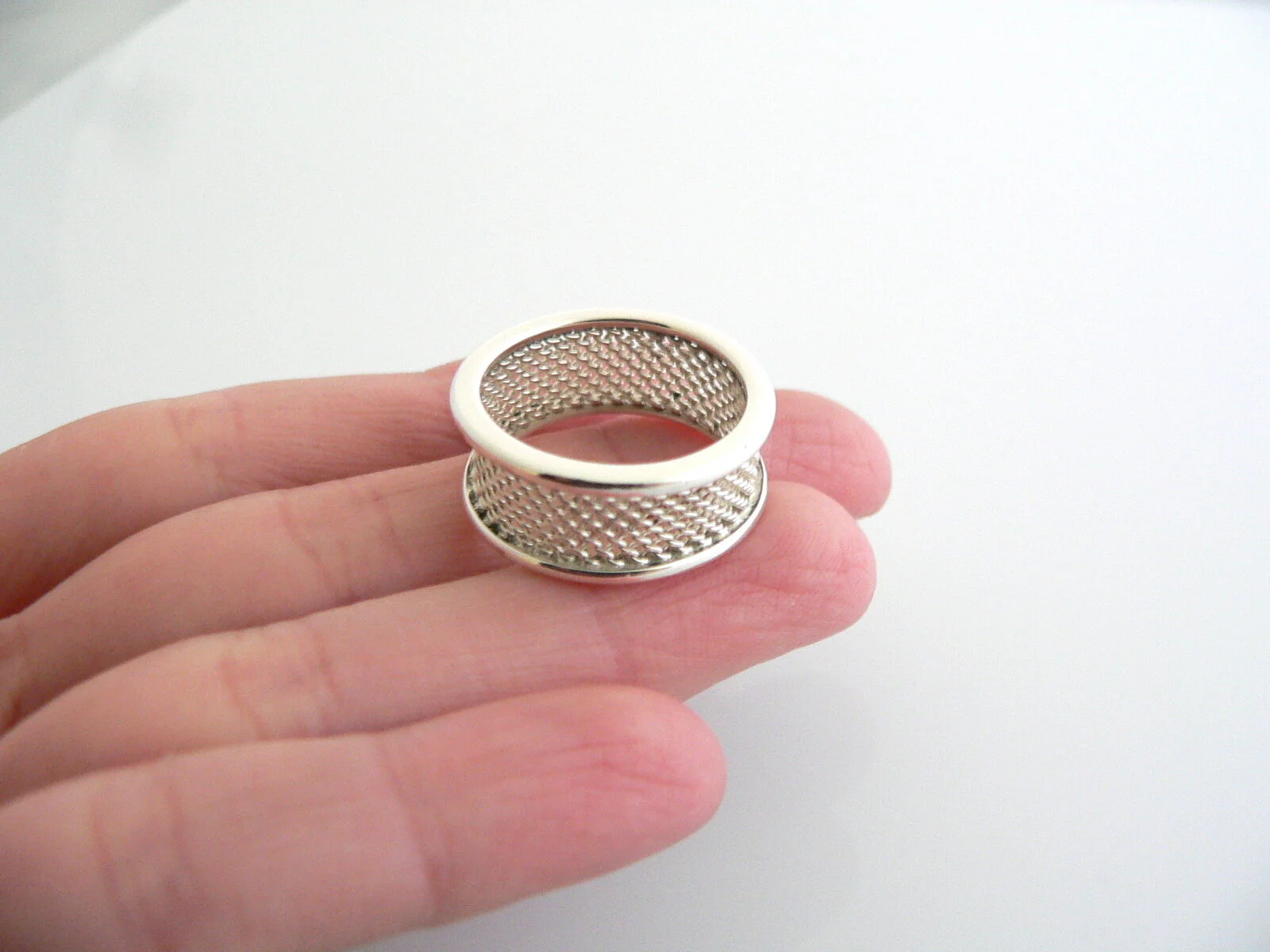 Tiffany & Co Silver Wide Mesh Ring Band Sz 5 Gift Love Statement Rare