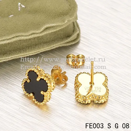 Van Cleef & Arpels Sweet Alhambra Earrings Yellow Gold With Black Onyx Mother Of Pearl