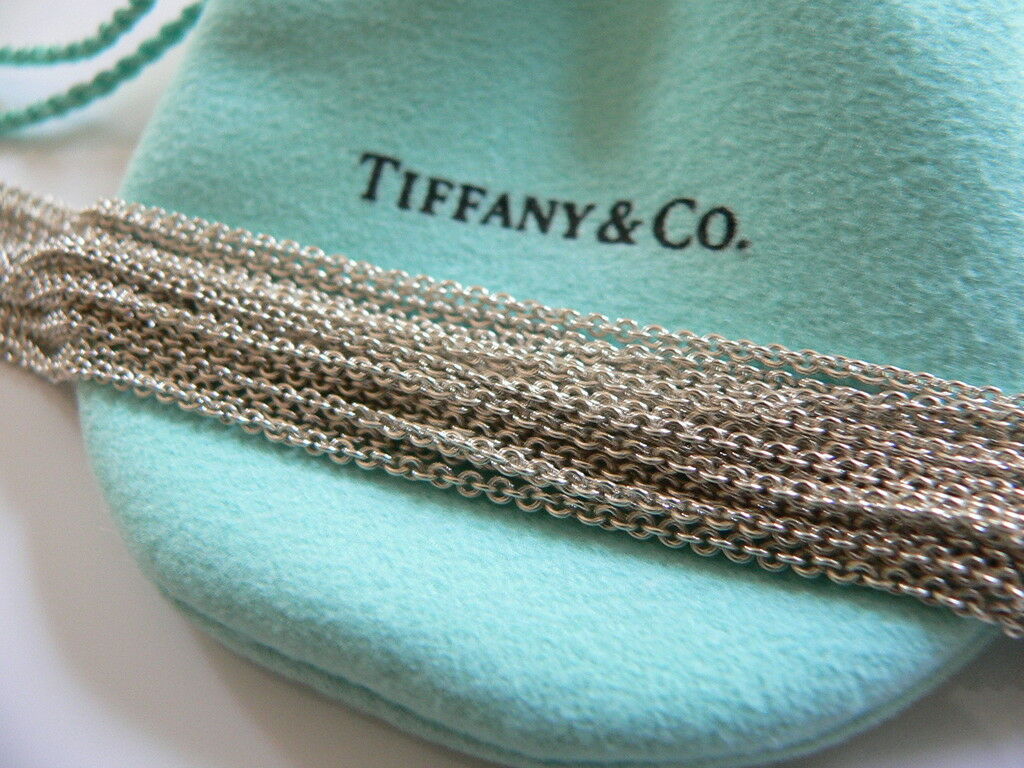 Tiffany & Co Heart Mesh Necklace Pendant Chain Rare Gift Multi Strand Silver