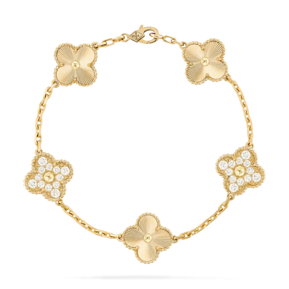 Van Cleef Bracelet Dupe –  Gold & Diamonds Clover Bracelet
