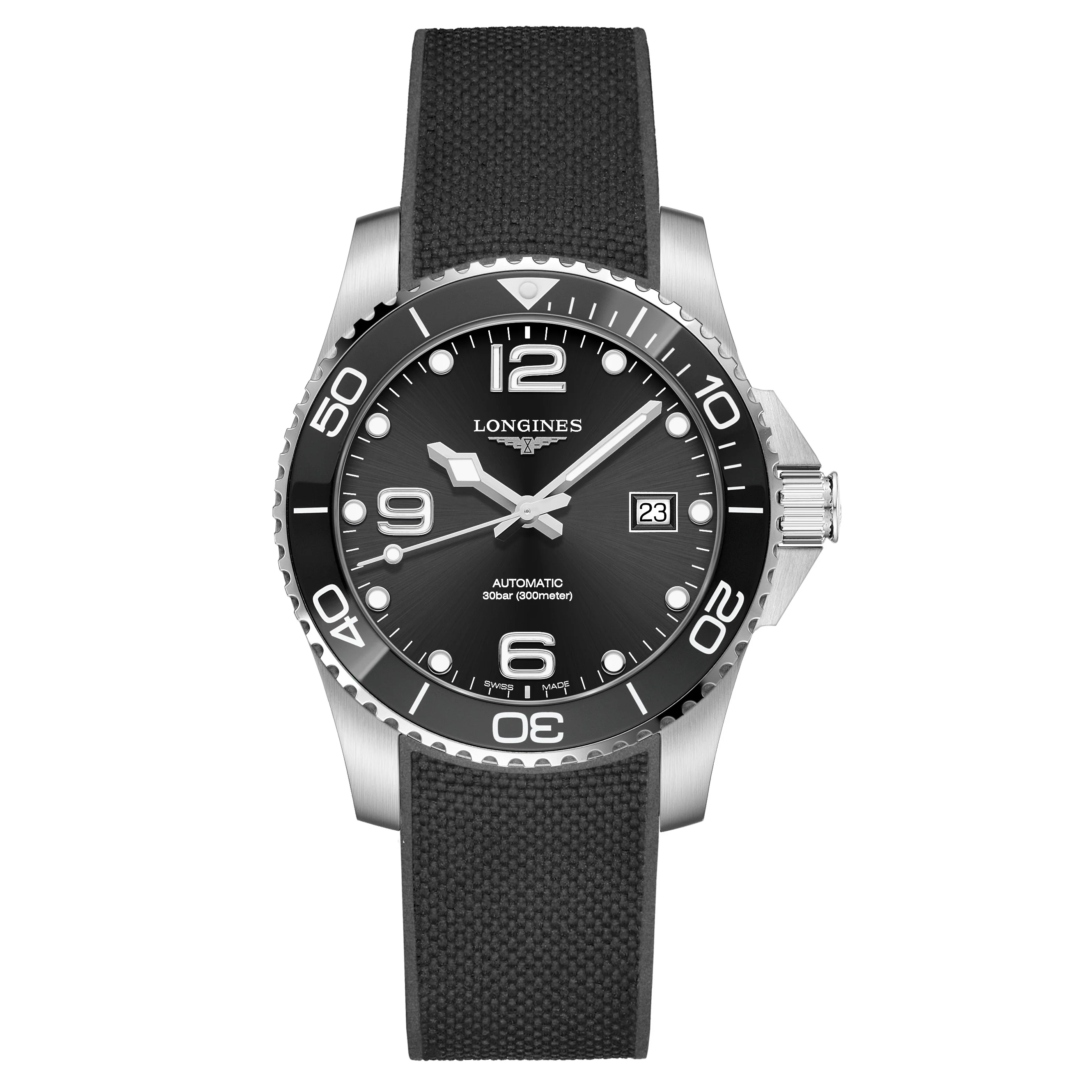 Hydroconquest 41MM Automatic Ceramic Bezel Black Steel Rubber Watch L37814569