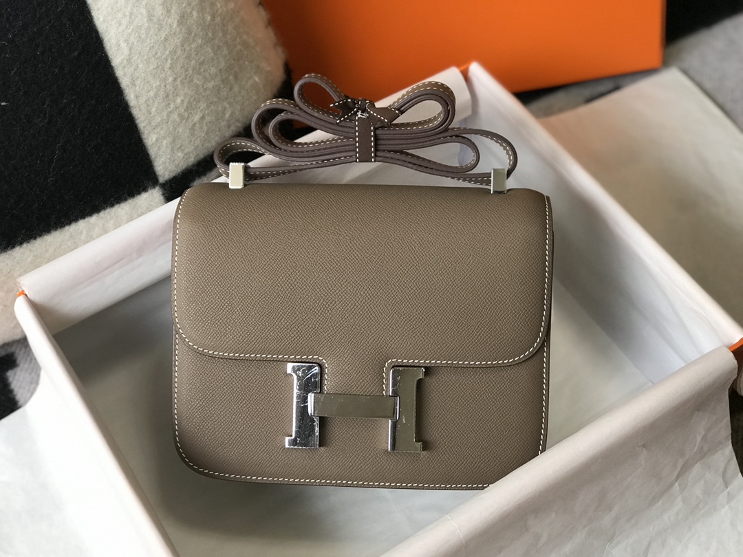 Replica Hermes Constance Bag Epsom Leather Gray Wiht White Gold 18cm and 23cm