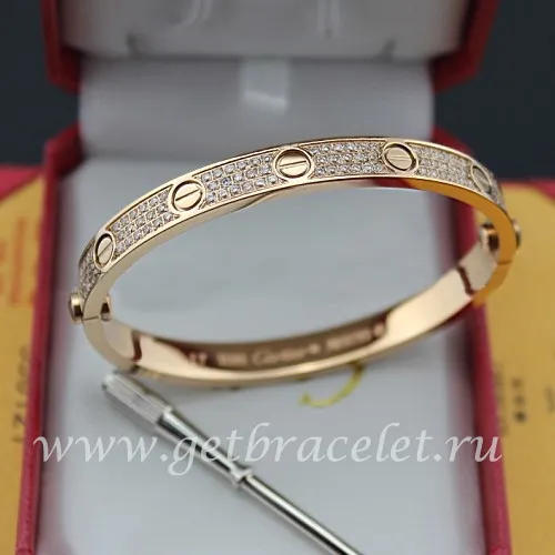 Copy Cartier Love Bracelet Paved Diamonds Pink Gold N6036916