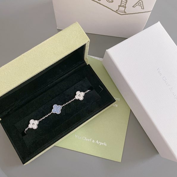 Van Cleef Bracelet Dupe, Purple & Diamonds Clover Bracelet, White Gold