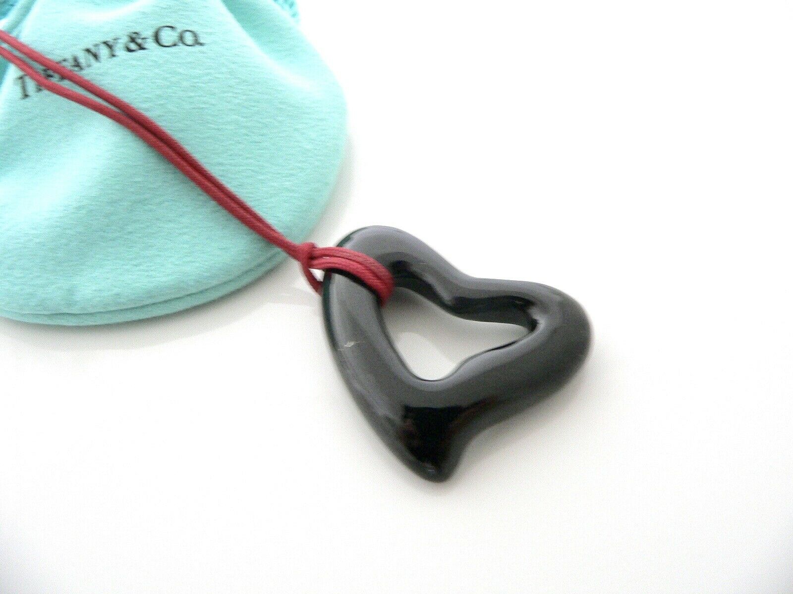 Tiffany & Co XL Heart Gemstone Necklace Pendant Black Jade Love Charm Pouch Gift