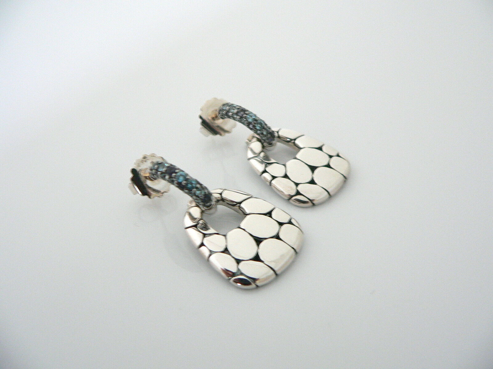 John Hardy Silver Blue Topaz Amethyst Gemstone Dangle Dangling Earrings 18K Post