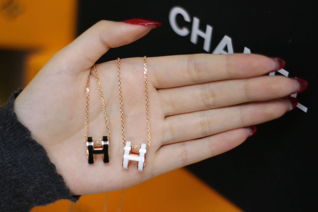 Hermes Pop H pendant, Black & White Enamel
