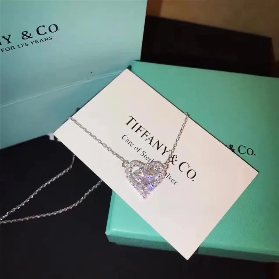 Low Price Tiffany Necklace Heart & Star Gemstones Pendant Elegant Style USA Women Gift
