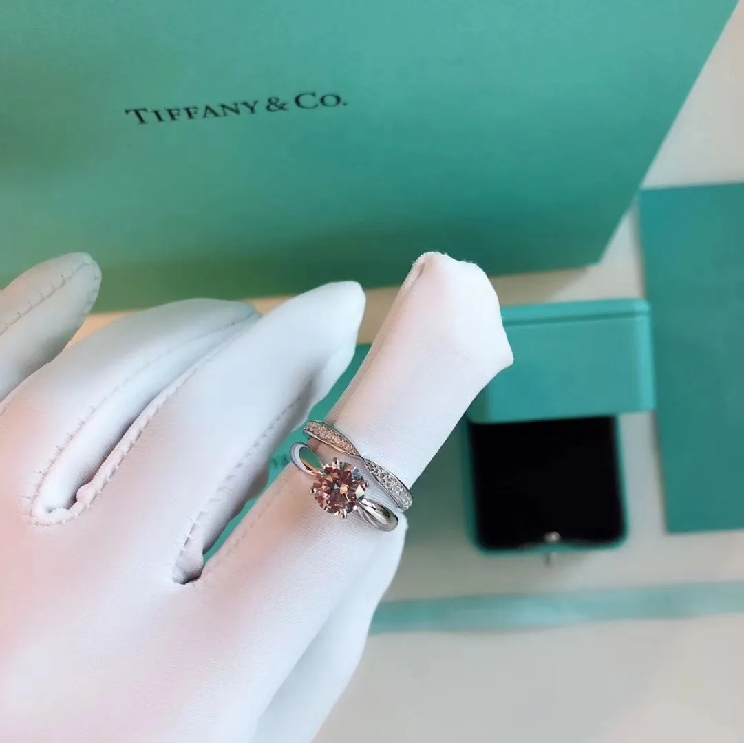 Most New Tiffany Love Setting Fully-diamonds Silver Band Women Four Paws Two-in-one Engagement Ring UK
