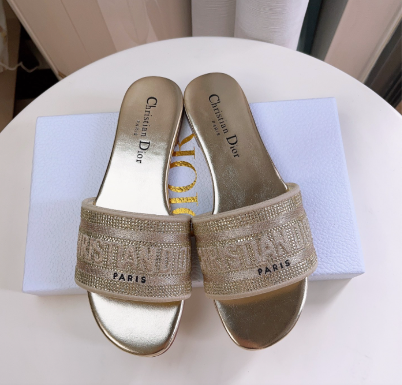 Dior DWAY Slide Slipper Sandals  With Diamonds (Replica)