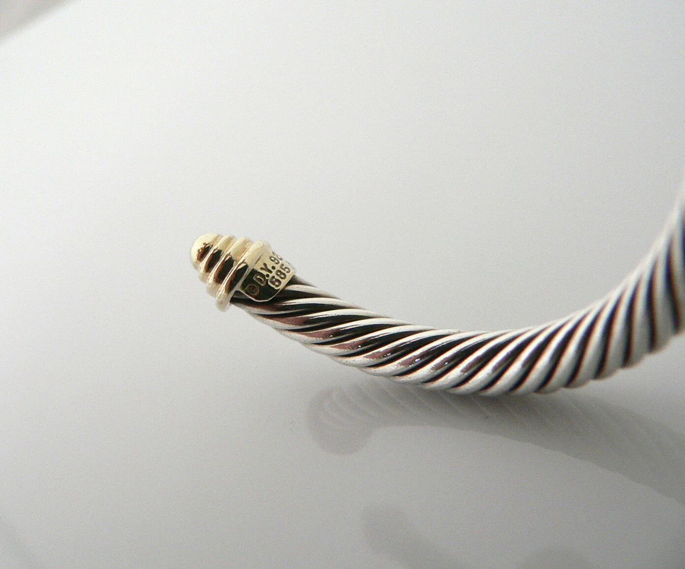 David Yurman 5MM Silver 14K Gold Cable Bangle Bracelet Textured Cuff Gift Love