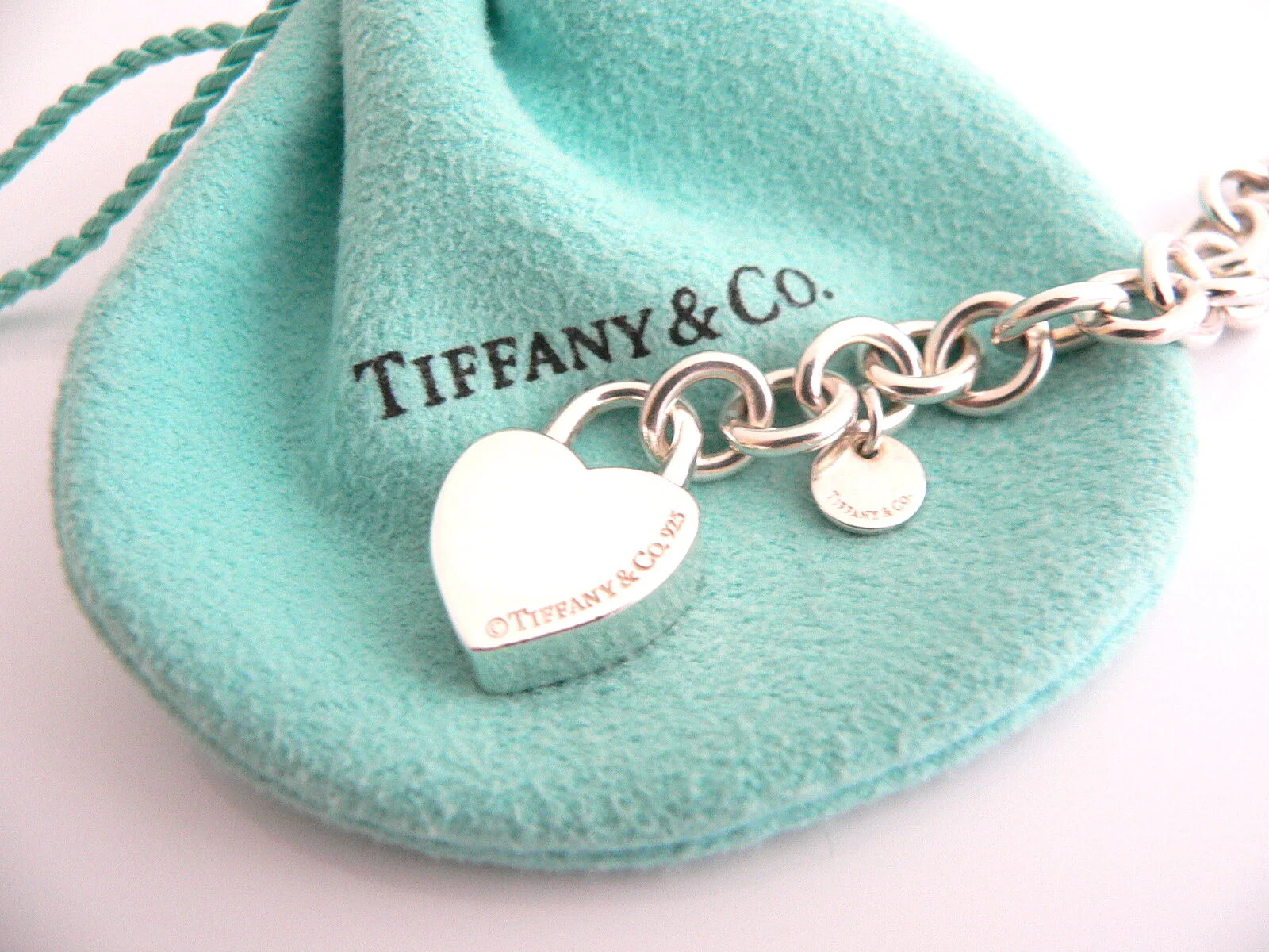 Tiffany & Co Heart Bracelet Love Match Padlock Charm Chain Silver Gift Pouch Art