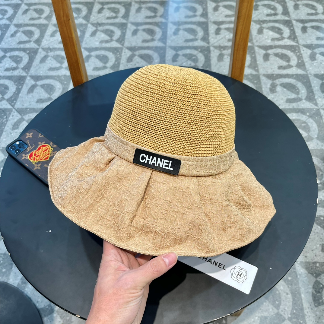 Chanel Knitted Breathable Bow Basin Hat Sunhat （Replica）