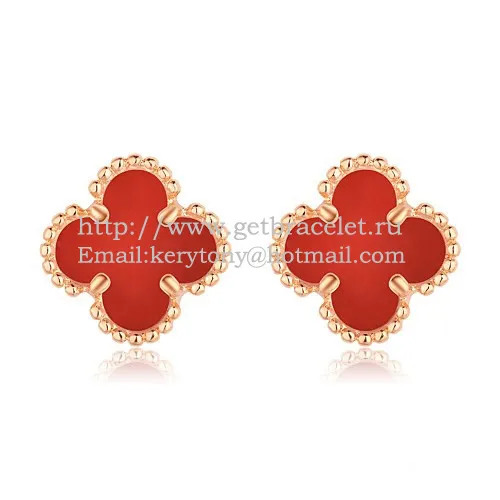 Van Cleef & Arpels Sweet Alhambra Earrings Pink Gold With Carnelian Mother Of Pearl