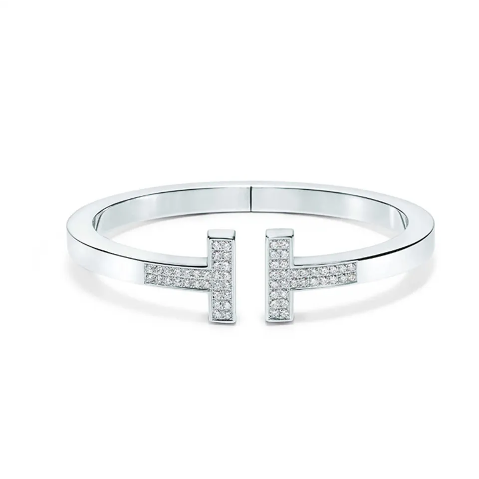 Tiffany Replica T Square Bangle Sterling Silver Diamonds Nice Review GRP09083