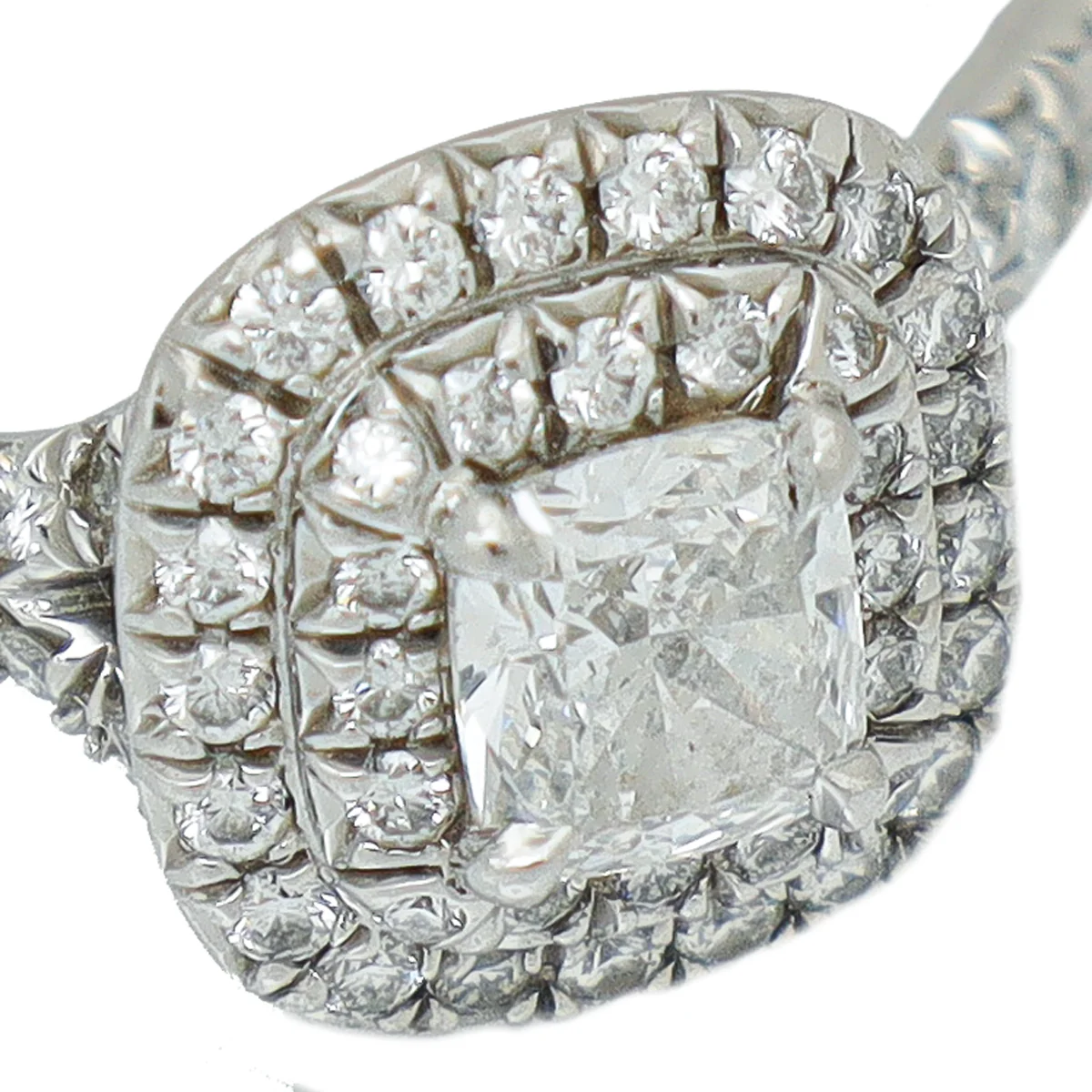 Tiffany & Co Platinum Diamond Soleste Cushion-cut Double Halo Engagement Ring 54