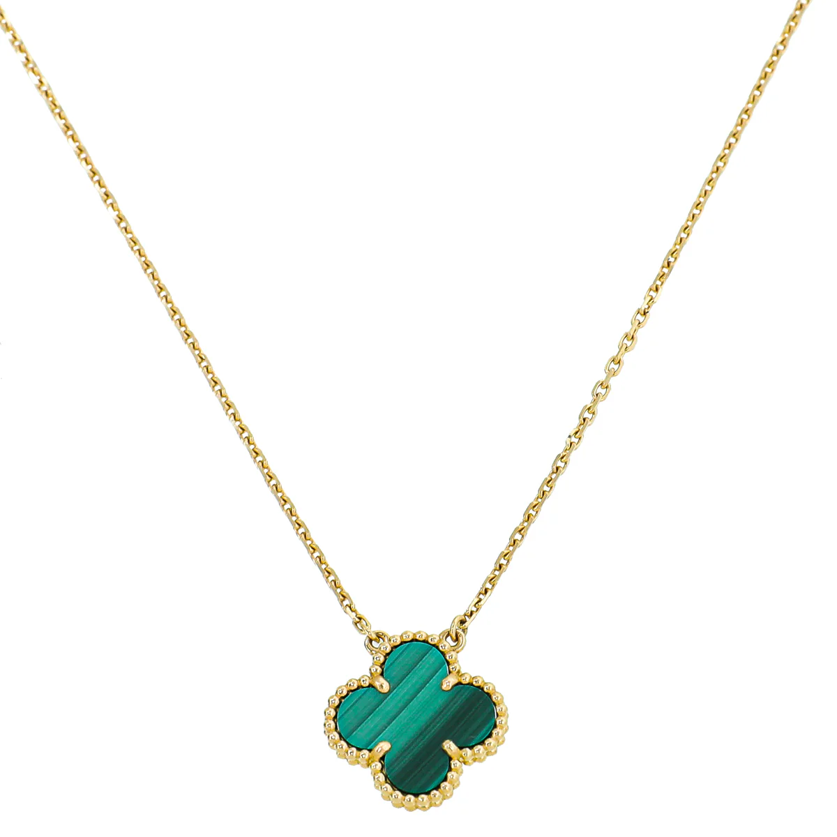 Van Cleef & Arpels 18K Yellow Gold Malachite Vintage Alhambra Pendant Necklace