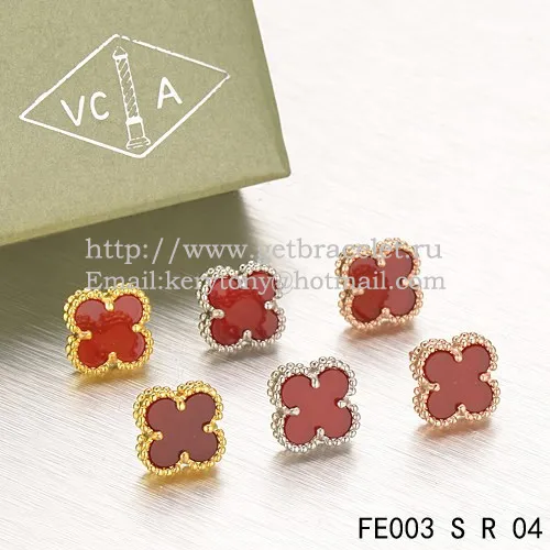 Van Cleef & Arpels Sweet Alhambra Earrings Pink Gold With Carnelian Mother Of Pearl