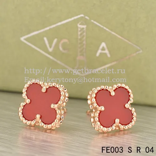 Van Cleef & Arpels Sweet Alhambra Earrings Pink Gold With Carnelian Mother Of Pearl