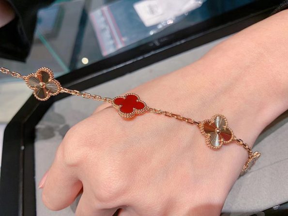 Van Cleef Bracelet Dupe – Red & Gold Clover Bracelet, Rose Gold