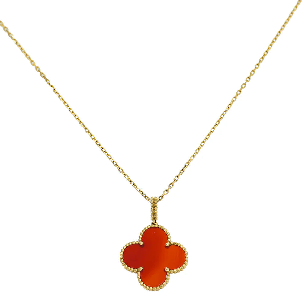Van Cleef & Arpels 18K Yellow Gold Carnelian Magic Alhambra Necklace
