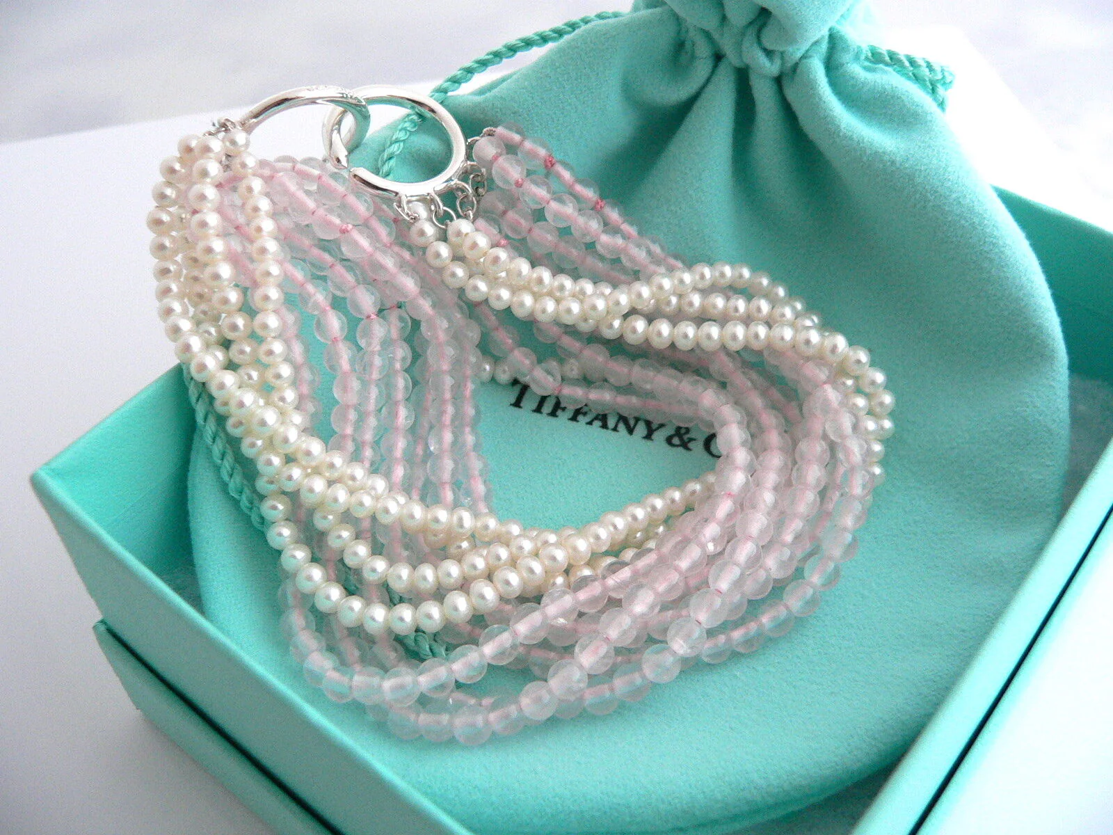 Tiffany & Co Pearl Bracelet Torsade Multi Strand Bangle Chain Love Gift Pouch
