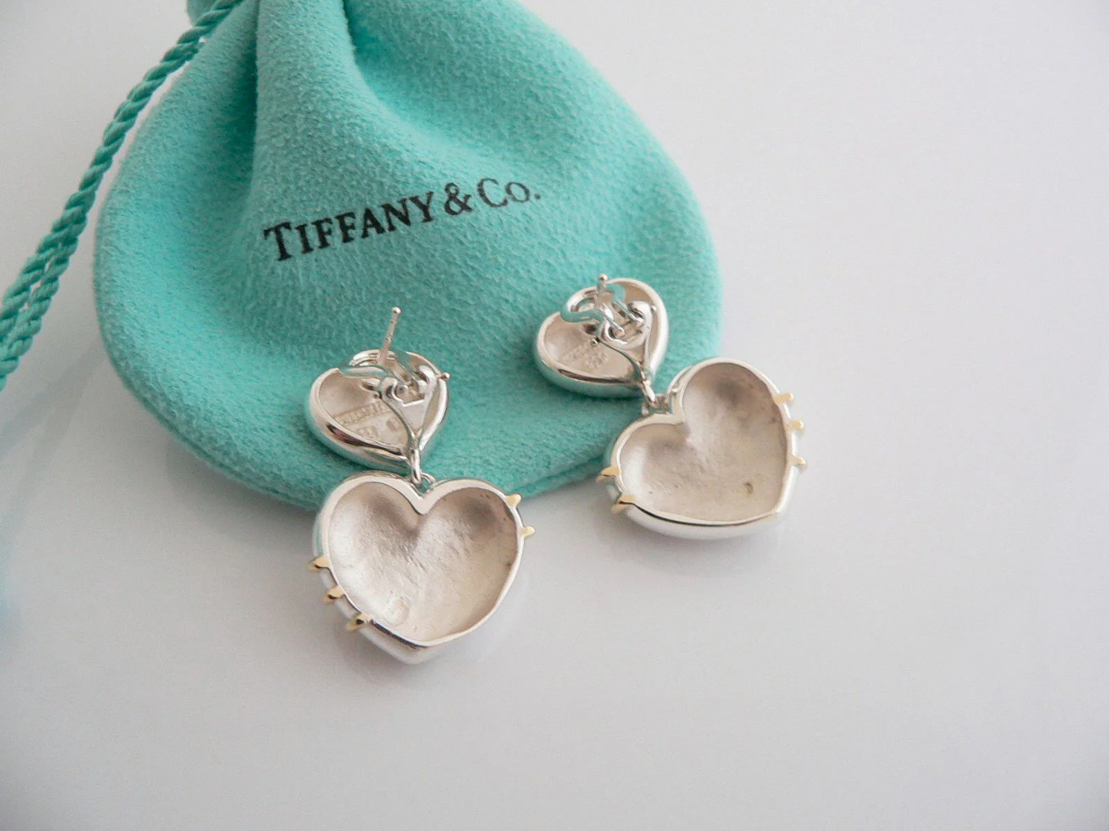 Tiffany & Co Silver 18K Gold Heart Earrings Arrow Dangling Pierced Love Gift Art