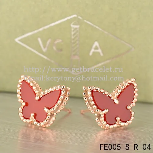 Van Cleef & Arpels Sweet Alhambra Butterfly Earrings Pink Gold With Carnelian Mother Of Pearl