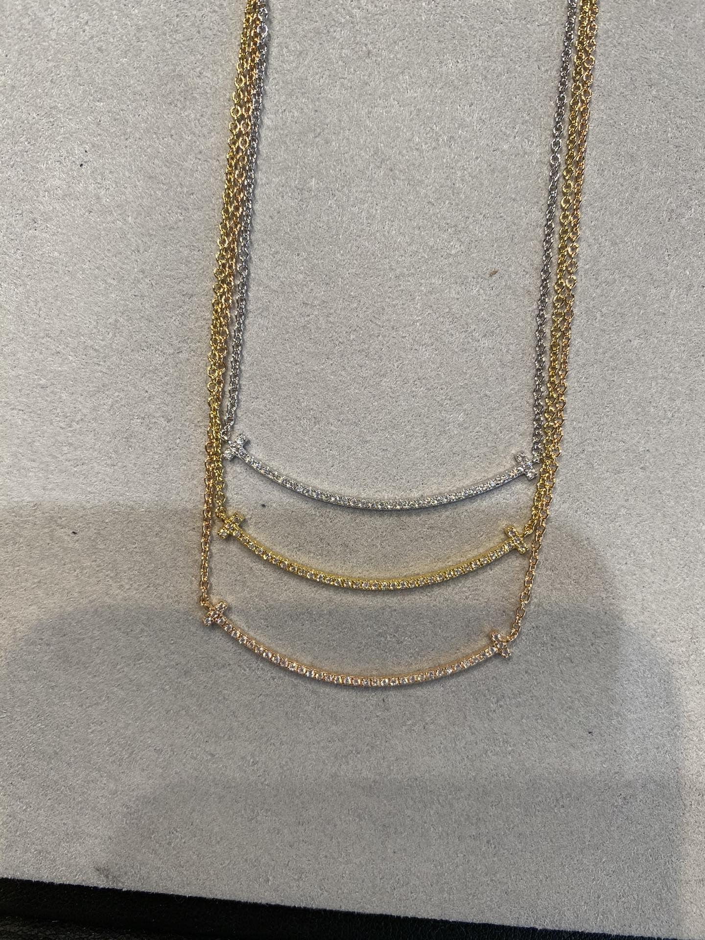 Fake Tiffany T Smile Pendant, White Gold & Rose Gold & Gold