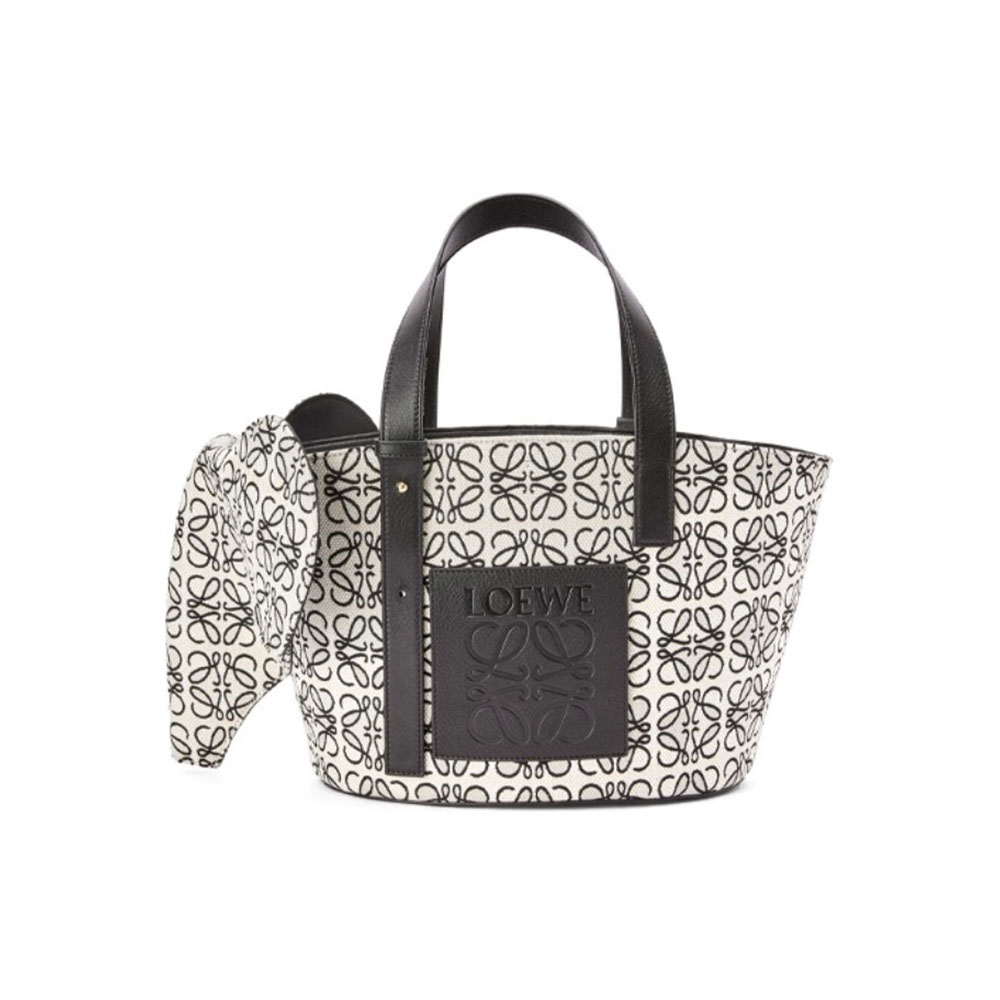 Loewe Basket Anagram Jacquard Fabric Patchwork Cowhide Tote Bag Shoulder Bag(Replica)