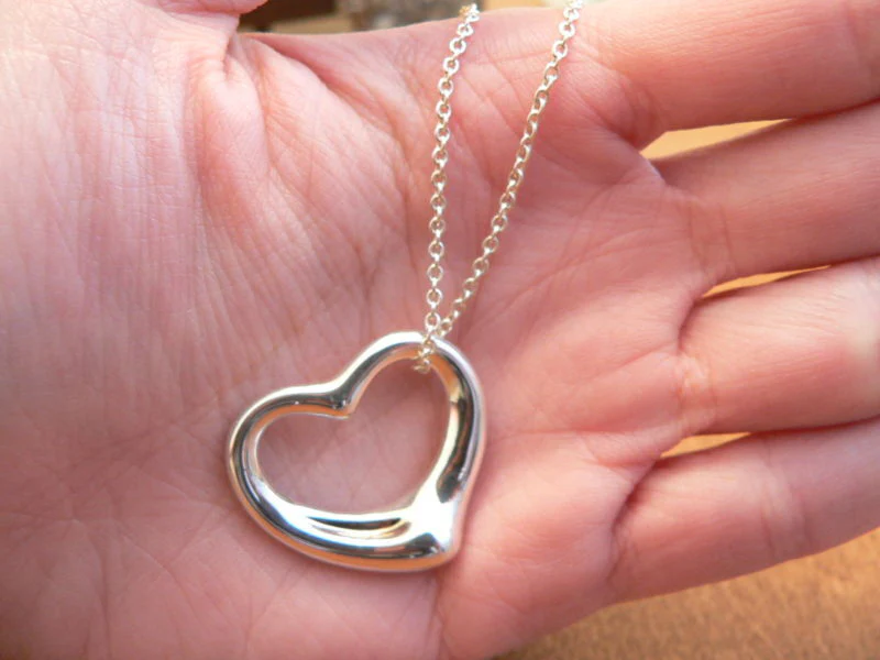 Tiffany & Co Silver Peretti Large Open Heart Necklace Pendant Chain Love Gift