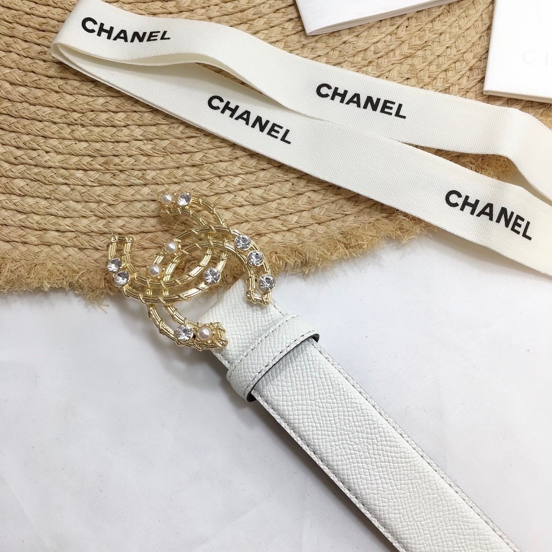 Chanel Belt With Double C Buckle White Gold Chanel Logo Hardware Women Belt 30MM