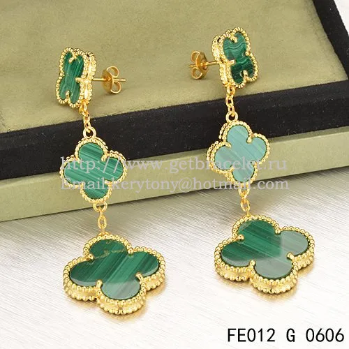 Van Cleef & Arpels Magic Alhambra 3 Motifs Earrings Yellow Gold With Malachite