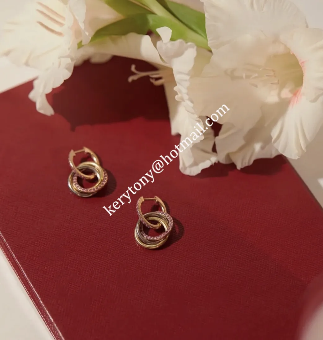 Fake Cartier Trinity Earrings White Gold/Yellow Gold with Pink Diamonds Best Gift