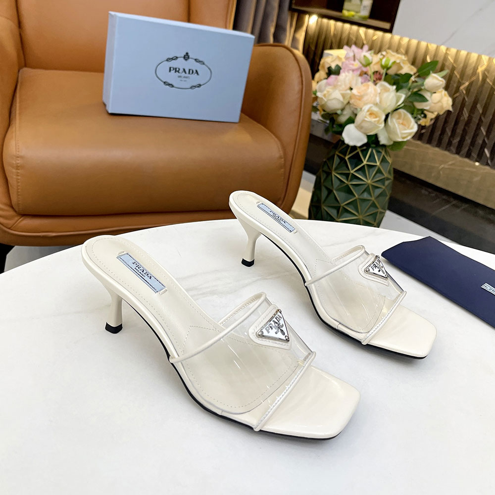 Prada Leather Heel Sandals Slide Sandal (Replica)